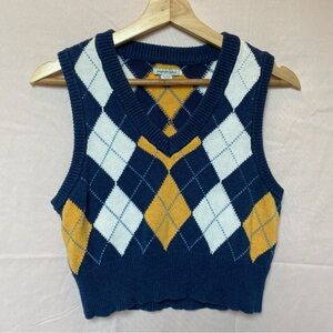 American Eagle Cropped Argyle Sweater Vest V Neck Size XS Academia Uniform